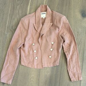 Inez Cropped Leather Blazer in Dusty Pink